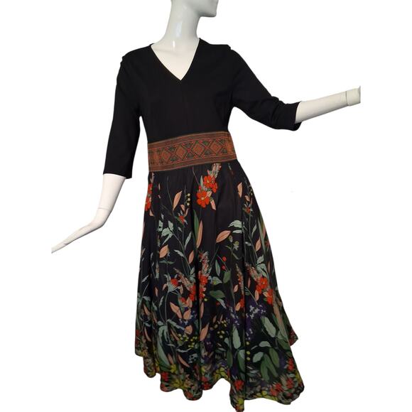 Whimsical Fairy Womens size XS Floral Flowy Career Wedding Guest Swing Dress - Picture 4 of 12